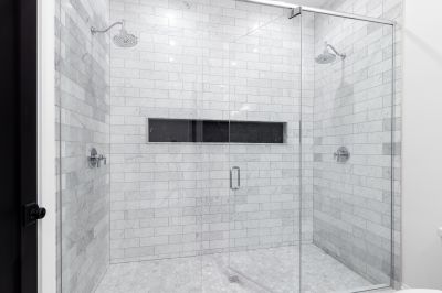 Marble Tile Shower with Minimal Frame